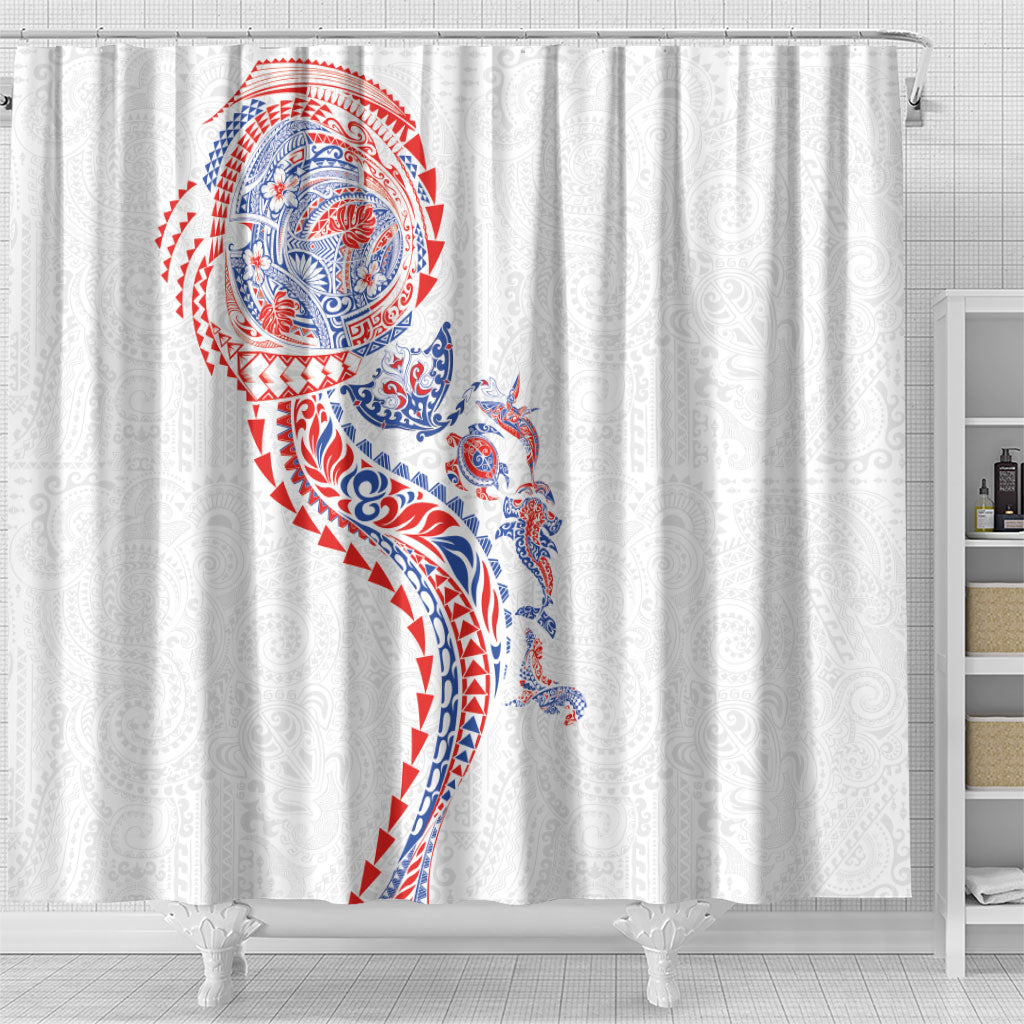 Hawaiian Kakau Tribal Sea Animals Tattoos Shower Curtain Hawaii Flag Color Inspired LT03 - Polynesian Pride