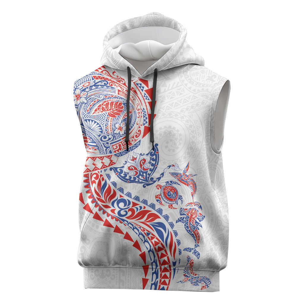 Hawaiian Kakau Tribal Sea Animals Tattoos Sleeveless Hoodie Hawaii Flag Color Inspired