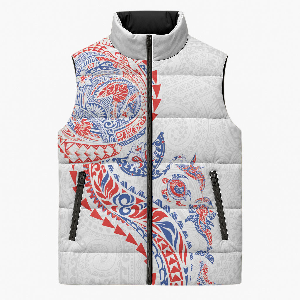 Hawaiian Kakau Tribal Sea Animals Tattoos Sleeveless Puffer Jacket Hawaii Flag Color Inspired LT03 Unisex Multicolor - Polynesian Pride