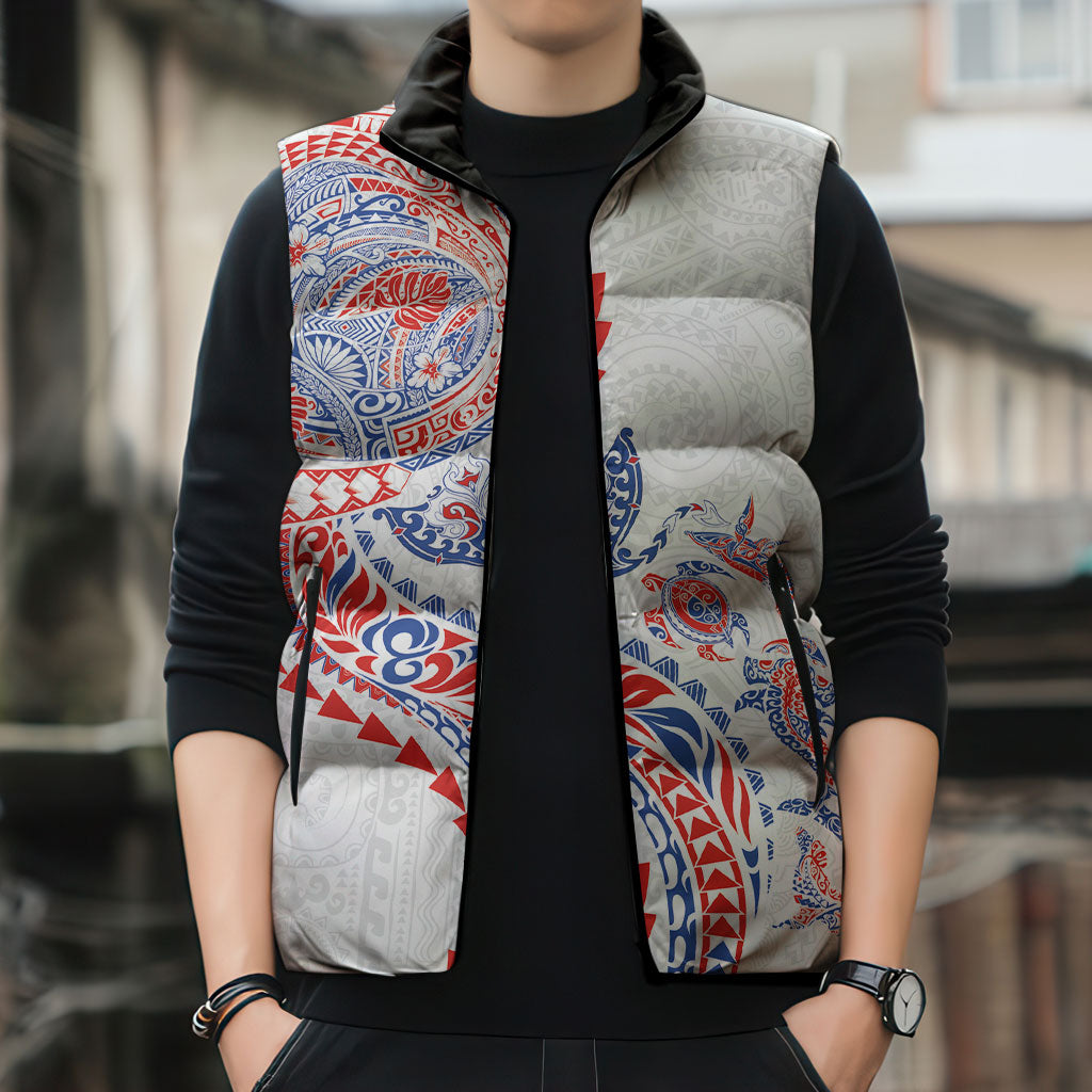 Hawaiian Kakau Tribal Sea Animals Tattoos Sleeveless Puffer Jacket Hawaii Flag Color Inspired LT03 - Polynesian Pride