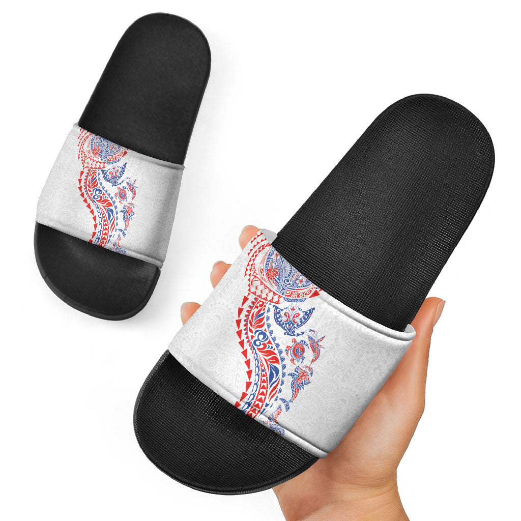 Hawaiian Kakau Tribal Sea Animals Tattoos Slide Sandals Hawaii Flag Color Inspired LT03 - Polynesian Pride