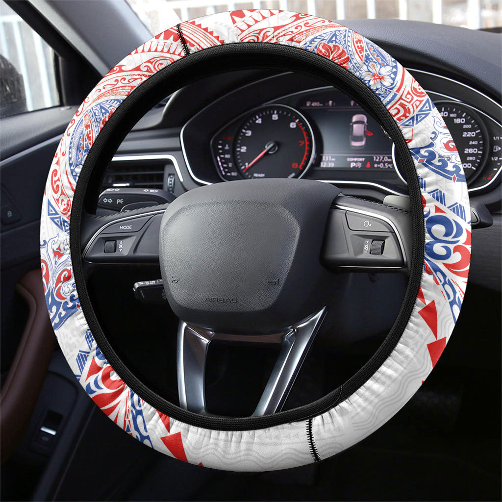 Hawaiian Kakau Tribal Sea Animals Tattoos Steering Wheel Cover Hawaii Flag Color Inspired LT03 - Polynesian Pride