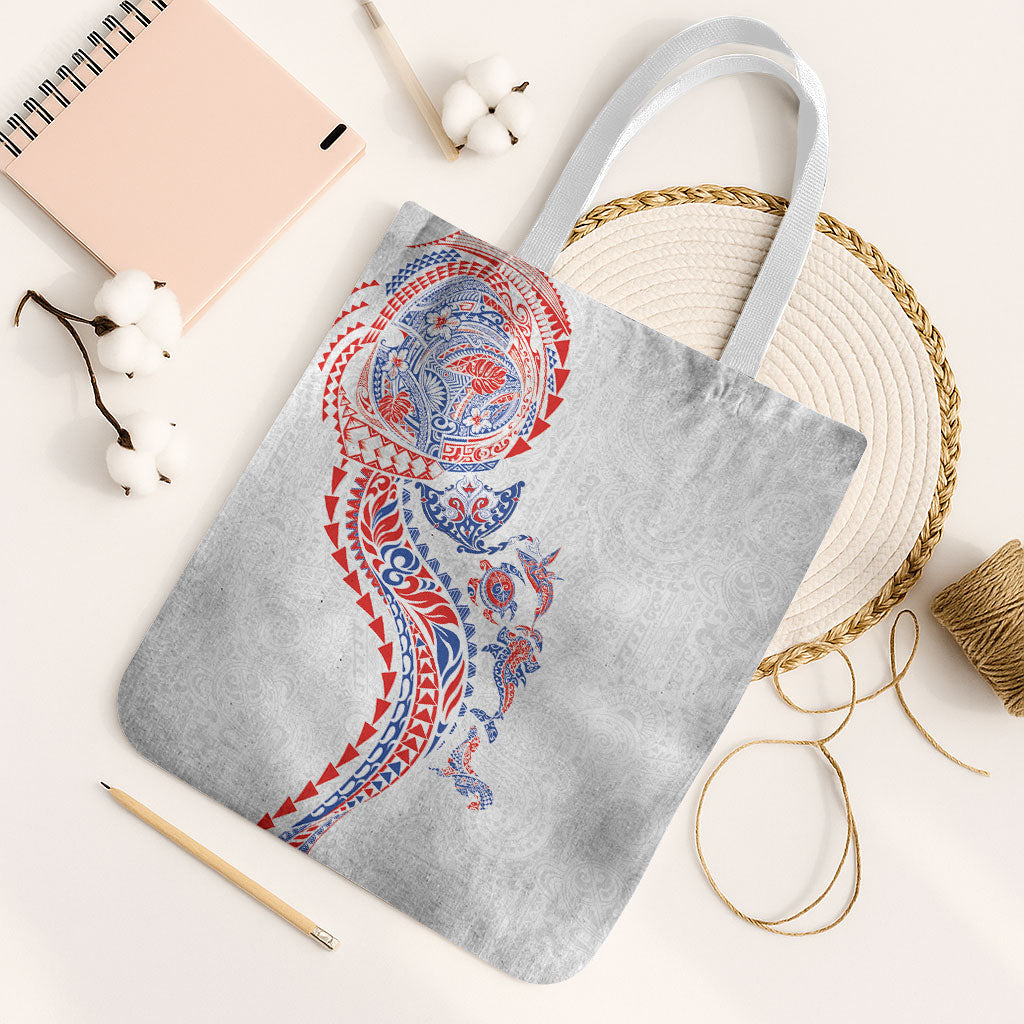 Hawaiian Kakau Tribal Sea Animals Tattoos Tote Bag Hawaii Flag Color Inspired LT03 White Strap One Size Multicolor - Polynesian Pride