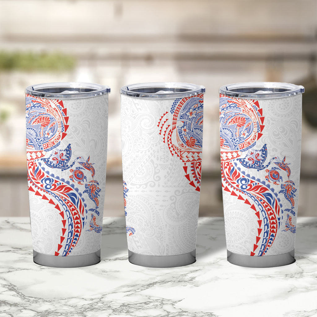 Hawaiian Kakau Tribal Sea Animals Tattoos Tumbler Cup Hawaii Flag Color Inspired LT03 - Polynesian Pride