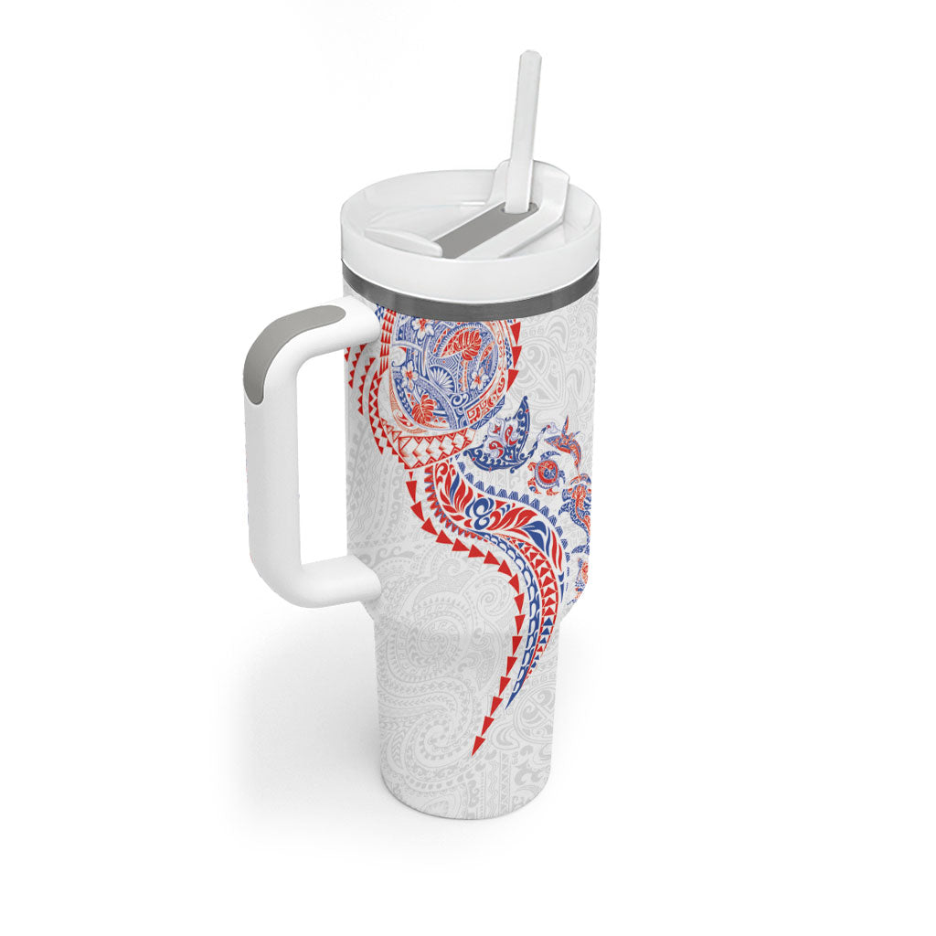 Hawaiian Kakau Tribal Sea Animals Tattoos Tumbler With Handle Hawaii Flag Color Inspired LT03 - Polynesian Pride