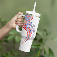 Hawaiian Kakau Tribal Sea Animals Tattoos Tumbler With Handle Hawaii Flag Color Inspired LT03 - Polynesian Pride
