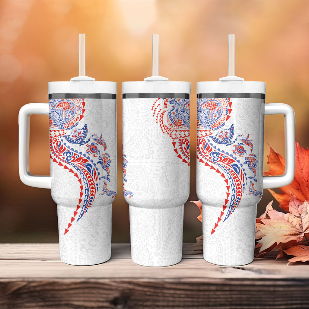 Hawaiian Kakau Tribal Sea Animals Tattoos Tumbler With Handle Hawaii Flag Color Inspired LT03 - Polynesian Pride