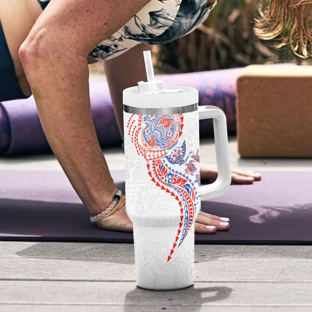 Hawaiian Kakau Tribal Sea Animals Tattoos Tumbler With Handle Hawaii Flag Color Inspired LT03 - Polynesian Pride