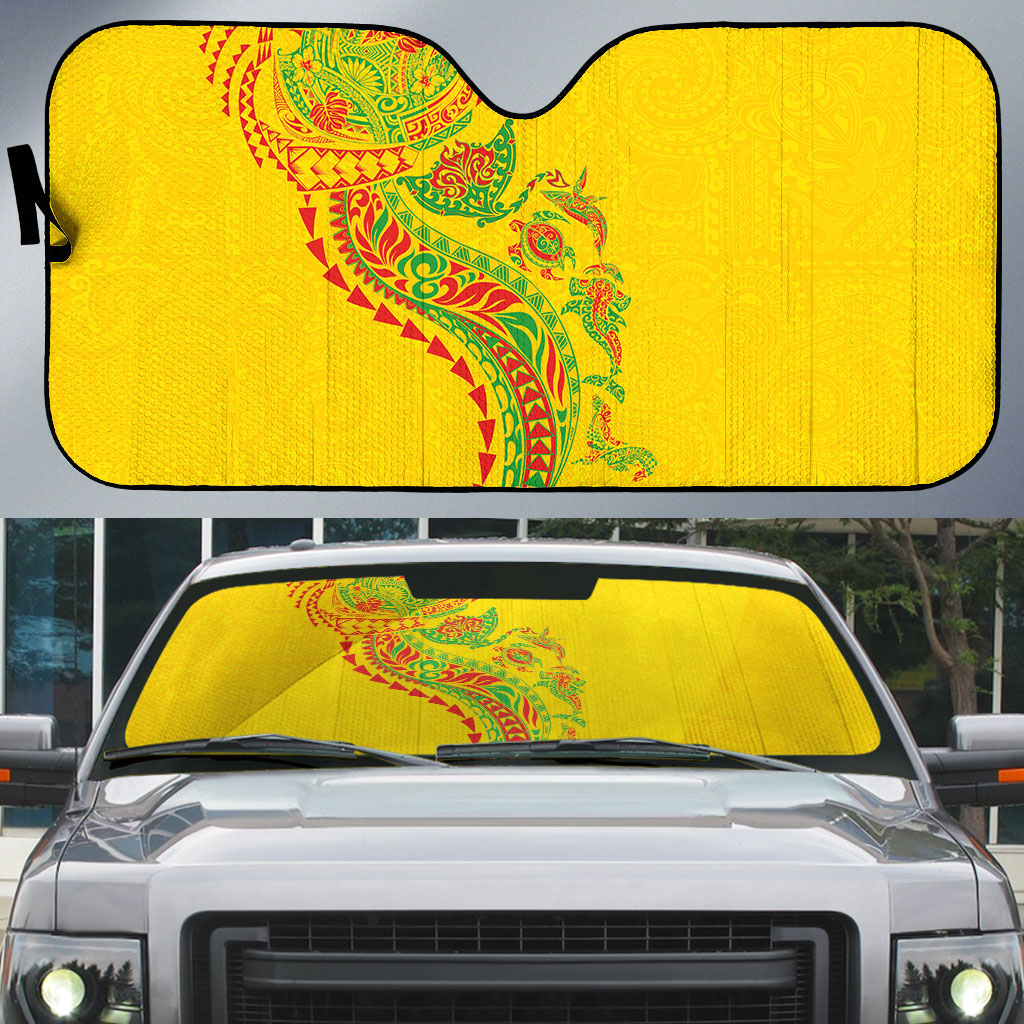 Hawaiian Kakau Tribal Sea Animals Tattoos Auto Sun Shade Kanaka Maoli Flag Color Inspired LT03 Multicolor - Polynesian Pride