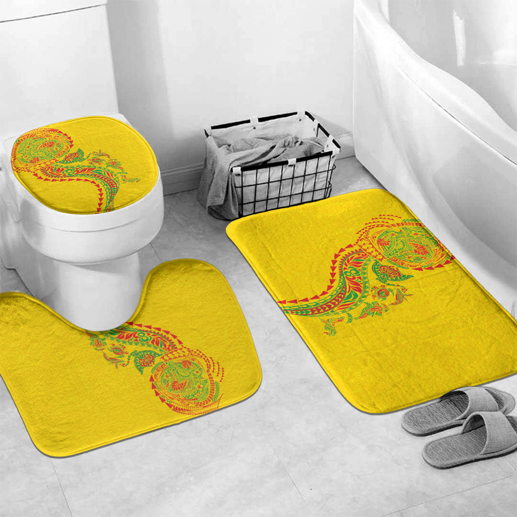 Hawaiian Kakau Tribal Sea Animals Tattoos Bathroom Set Kanaka Maoli Flag Color Inspired LT03 Mat Set Only (3 pcs) One Size Multicolor - Polynesian Pride