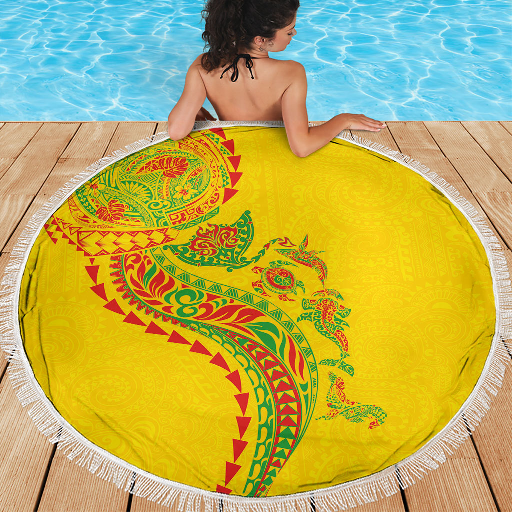 Hawaiian Kakau Tribal Sea Animals Tattoos Beach Blanket Kanaka Maoli Flag Color Inspired LT03 - Polynesian Pride