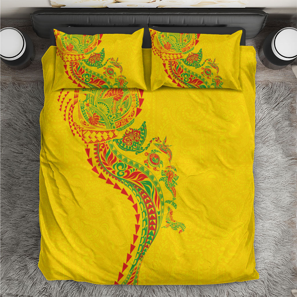 Hawaiian Kakau Tribal Sea Animals Tattoos Bedding Set Kanaka Maoli Flag Color Inspired