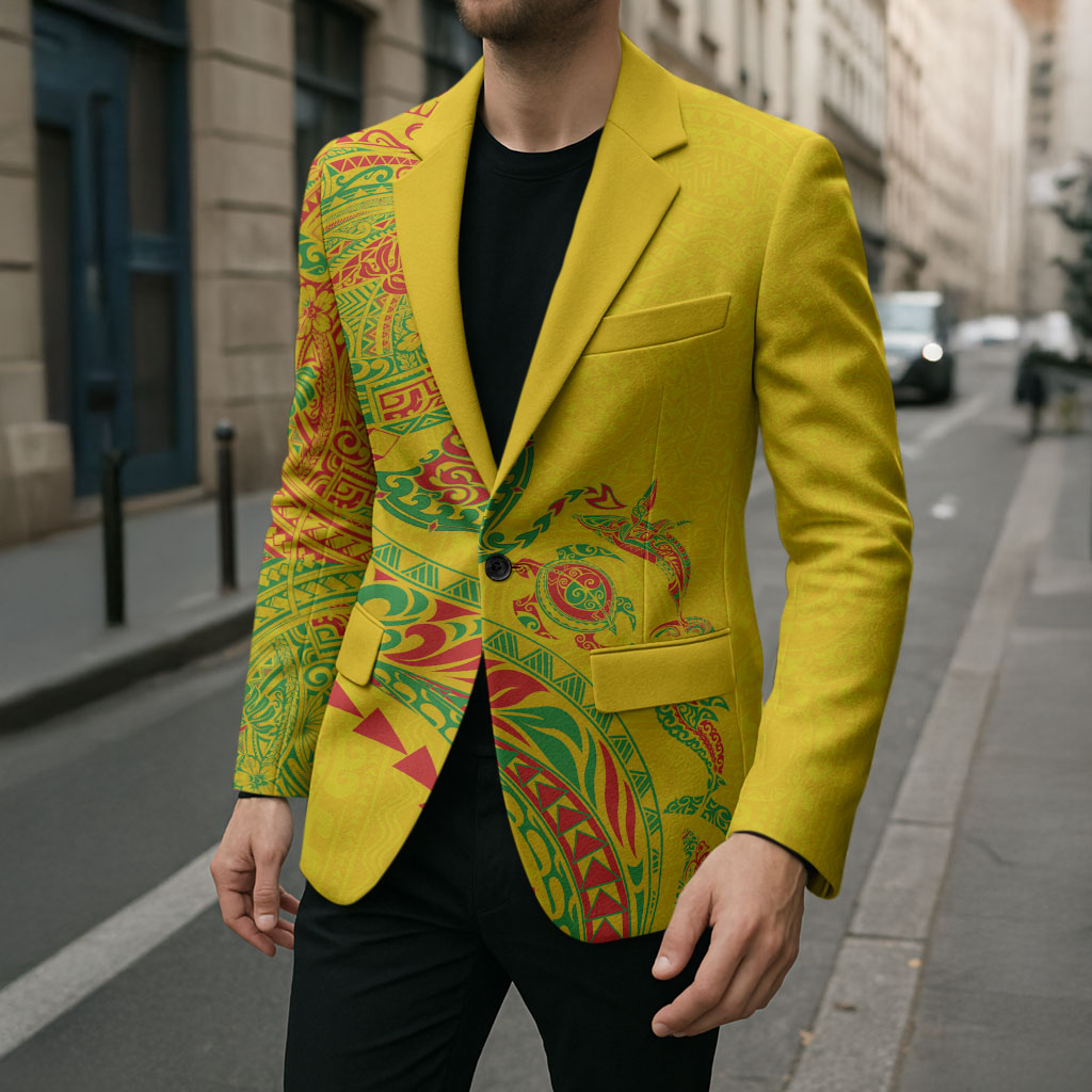 Hawaiian Kakau Tribal Sea Animals Tattoos Blazer Kanaka Maoli Flag Color Inspired LT03 - Polynesian Pride