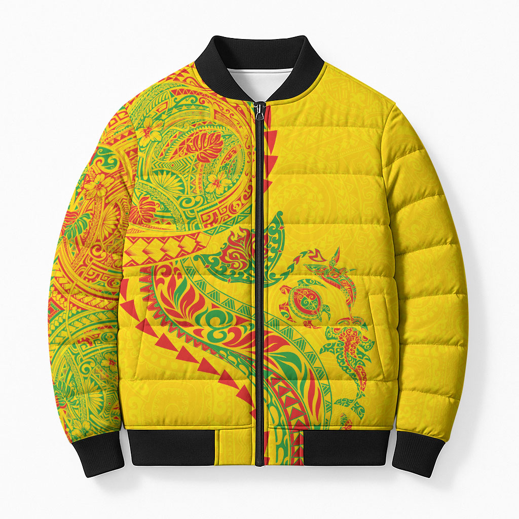 Hawaiian Kakau Tribal Sea Animals Tattoos Bomber Puffer Jacket Kanaka Maoli Flag Color Inspired