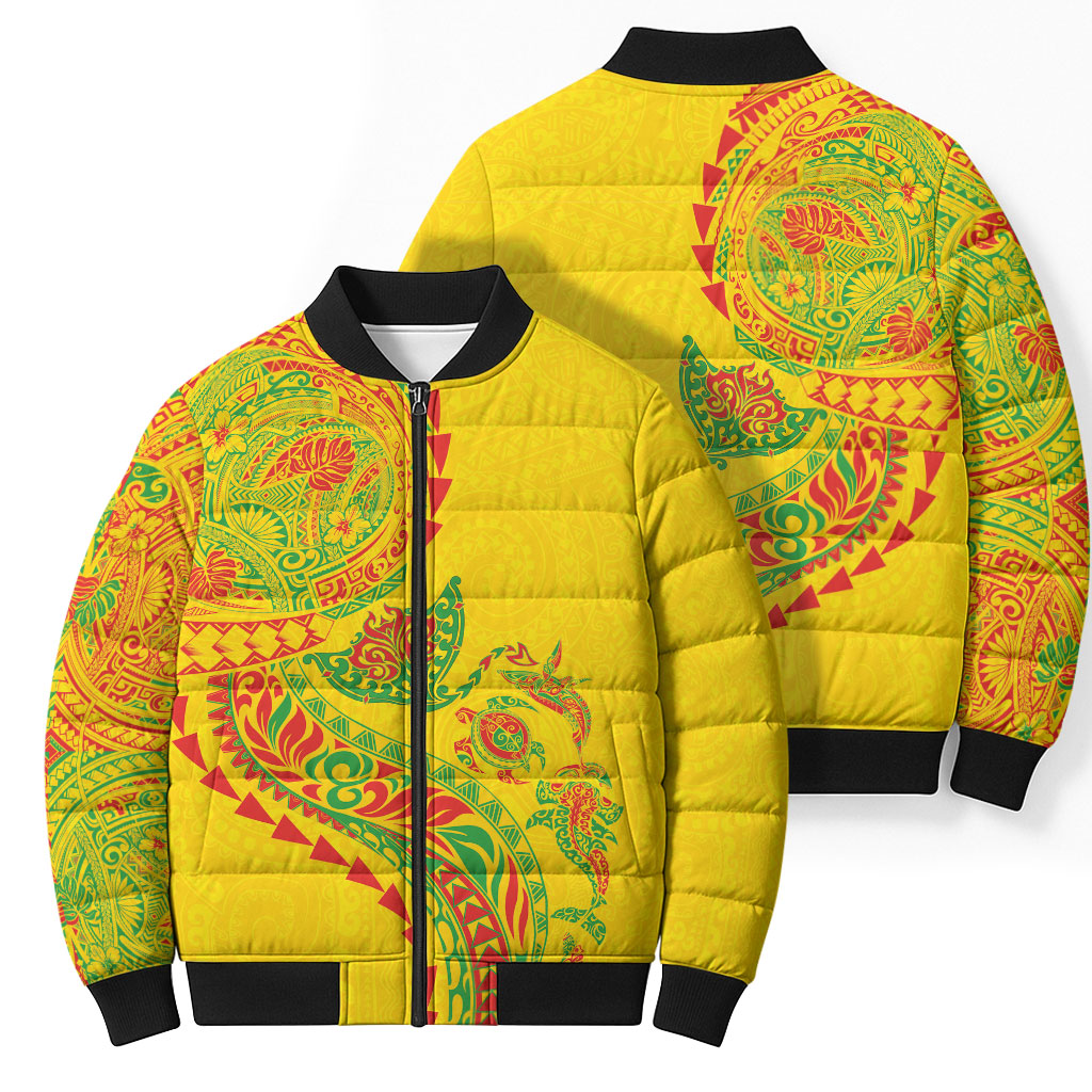 Hawaiian Kakau Tribal Sea Animals Tattoos Bomber Puffer Jacket Kanaka Maoli Flag Color Inspired LT03 - Polynesian Pride
