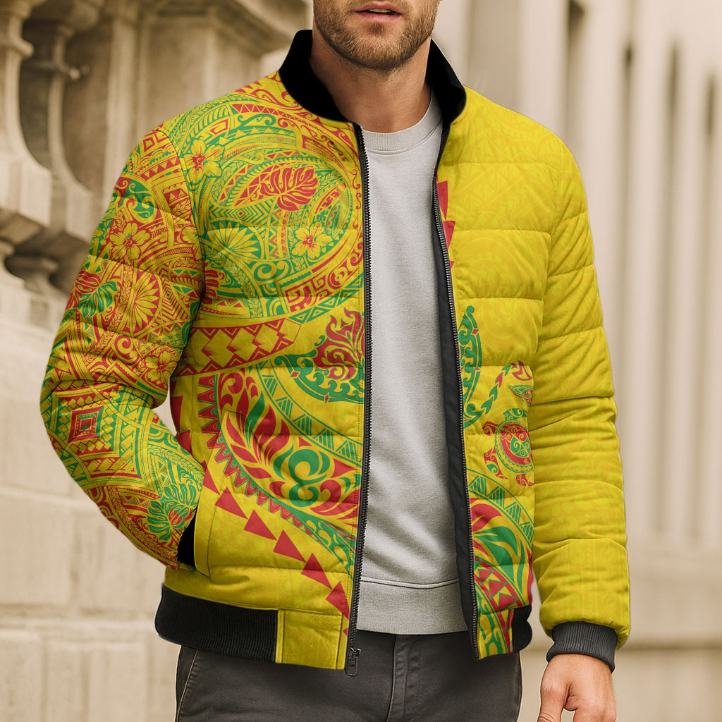 Hawaiian Kakau Tribal Sea Animals Tattoos Bomber Puffer Jacket Kanaka Maoli Flag Color Inspired LT03 - Polynesian Pride