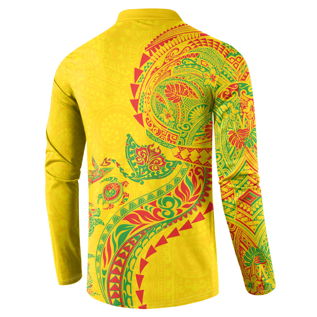 Hawaiian Kakau Tribal Sea Animals Tattoos Button Sweatshirt Kanaka Maoli Flag Color Inspired LT03 - Polynesian Pride