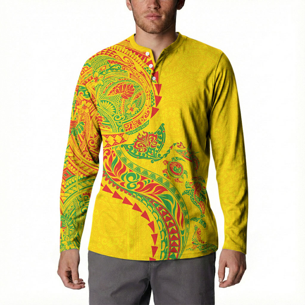 Hawaiian Kakau Tribal Sea Animals Tattoos Button Sweatshirt Kanaka Maoli Flag Color Inspired LT03 - Polynesian Pride