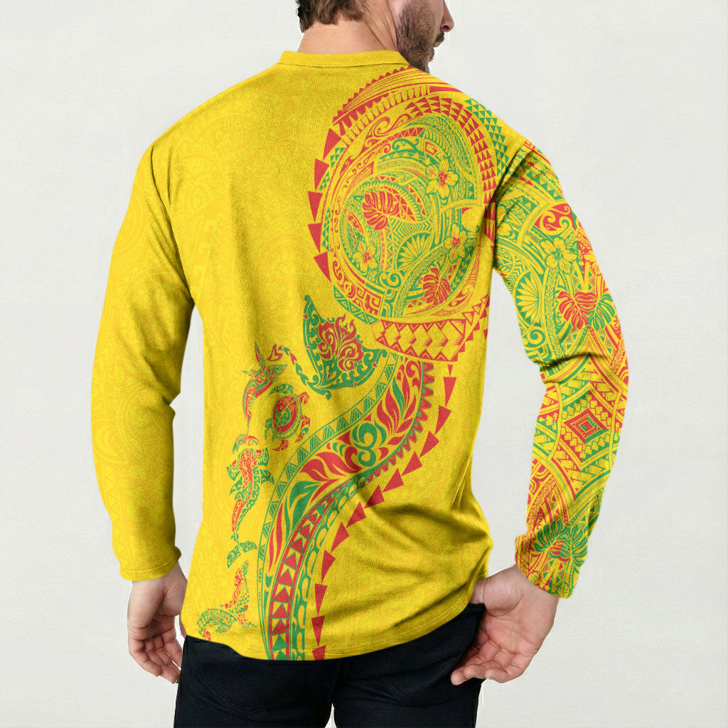 Hawaiian Kakau Tribal Sea Animals Tattoos Button Sweatshirt Kanaka Maoli Flag Color Inspired LT03 - Polynesian Pride