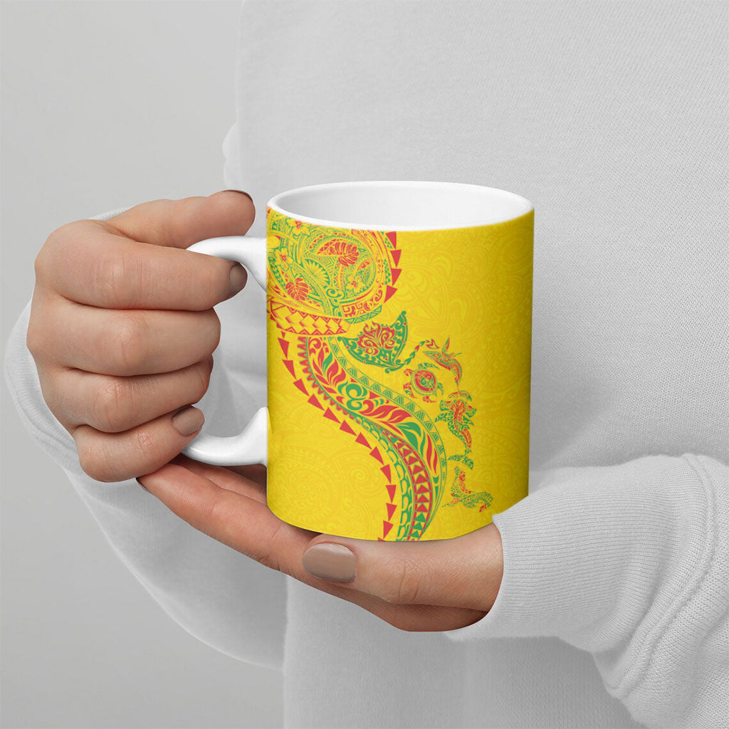 Hawaiian Kakau Tribal Sea Animals Tattoos Ceramic Mug Kanaka Maoli Flag Color Inspired LT03 - Polynesian Pride