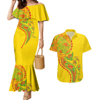 Hawaiian Kakau Tribal Sea Animals Tattoos Couples Matching Mermaid Dress and Hawaiian Shirt Kanaka Maoli Flag Color Inspired LT03 Multicolor - Polynesian Pride