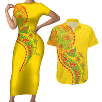 Hawaiian Kakau Tribal Sea Animals Tattoos Couples Matching Short Sleeve Bodycon Dress and Hawaiian Shirt Kanaka Maoli Flag Color Inspired LT03 Multicolor - Polynesian Pride