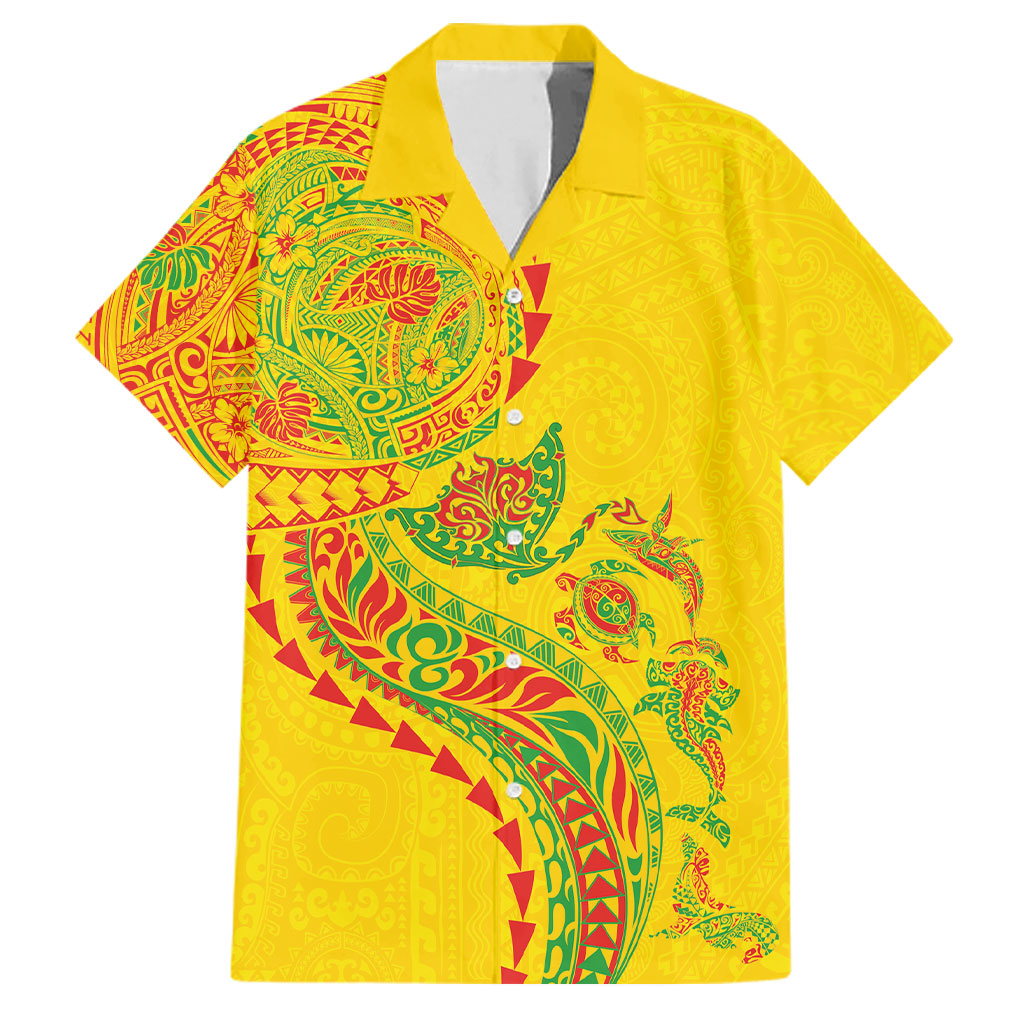 Hawaiian Kakau Tribal Sea Animals Tattoos Family Matching Mermaid Dress and Hawaiian Shirt Kanaka Maoli Flag Color Inspired LT03 Dad's Shirt - Short Sleeve Multicolor - Polynesian Pride