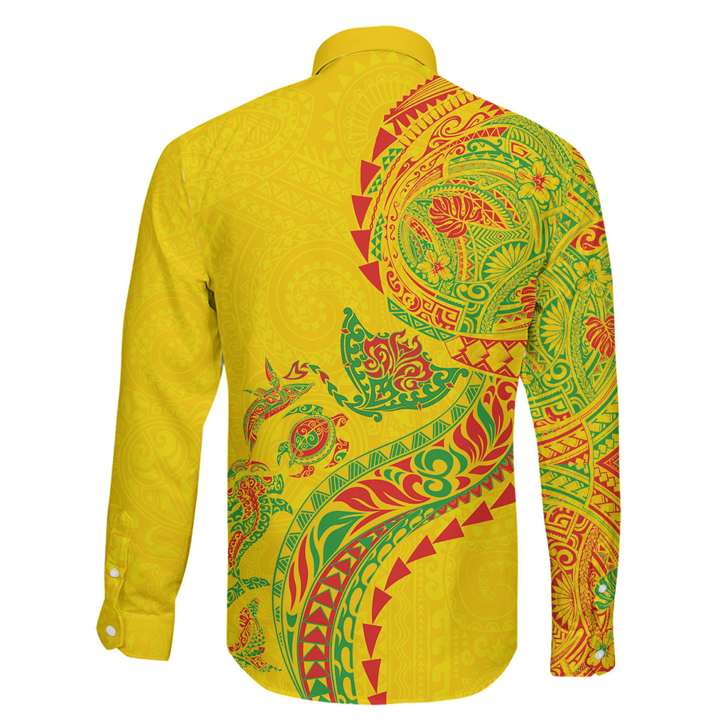 Hawaiian Kakau Tribal Sea Animals Tattoos Family Matching Off Shoulder Maxi Dress and Hawaiian Shirt Kanaka Maoli Flag Color Inspired LT03 - Polynesian Pride