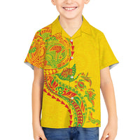 Hawaiian Kakau Tribal Sea Animals Tattoos Family Matching Off Shoulder Short Dress and Hawaiian Shirt Kanaka Maoli Flag Color Inspired LT03 Son's Shirt Multicolor - Polynesian Pride