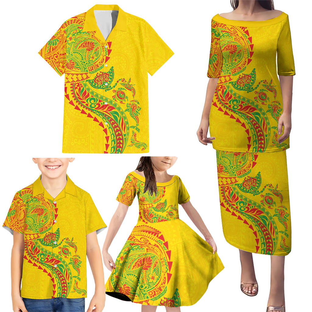 Hawaiian Kakau Tribal Sea Animals Tattoos Family Matching Puletasi and Hawaiian Shirt Kanaka Maoli Flag Color Inspired LT03 - Polynesian Pride