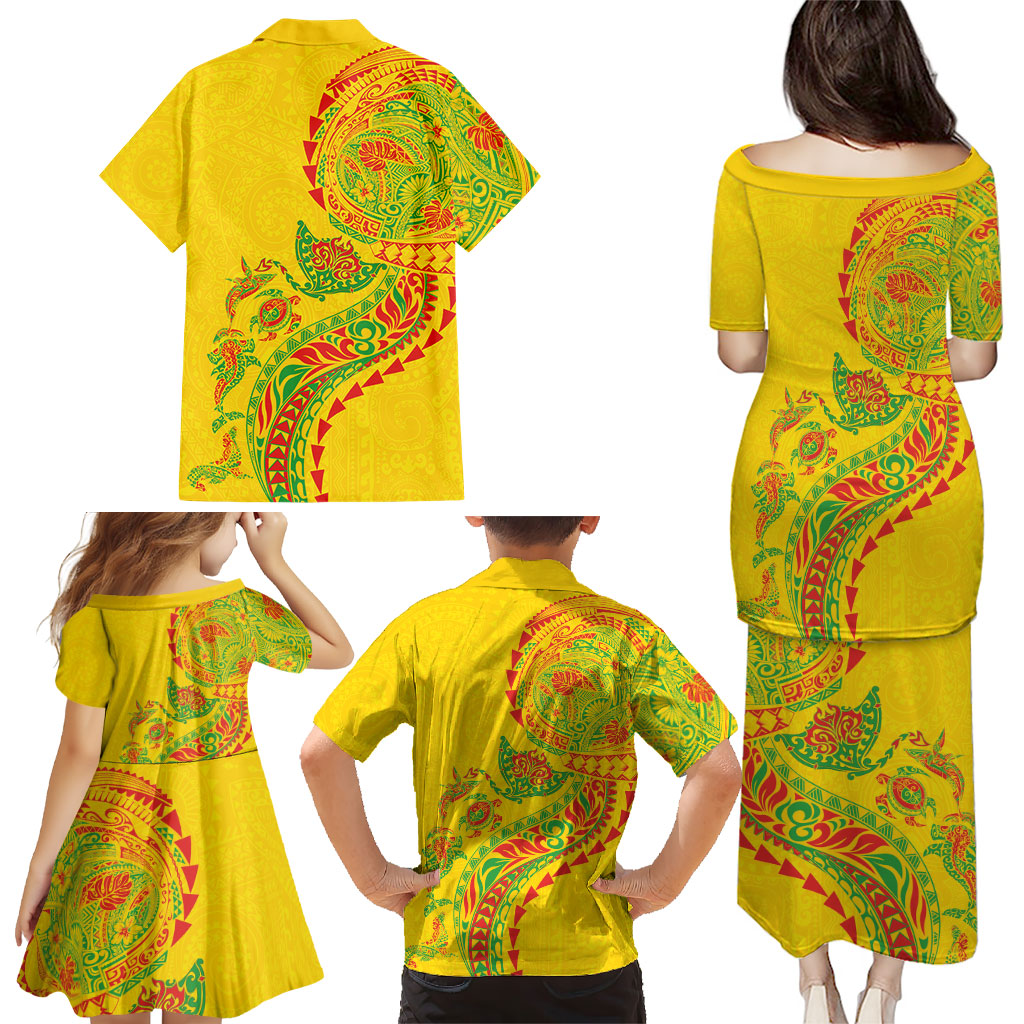 Hawaiian Kakau Tribal Sea Animals Tattoos Family Matching Puletasi and Hawaiian Shirt Kanaka Maoli Flag Color Inspired LT03 - Polynesian Pride