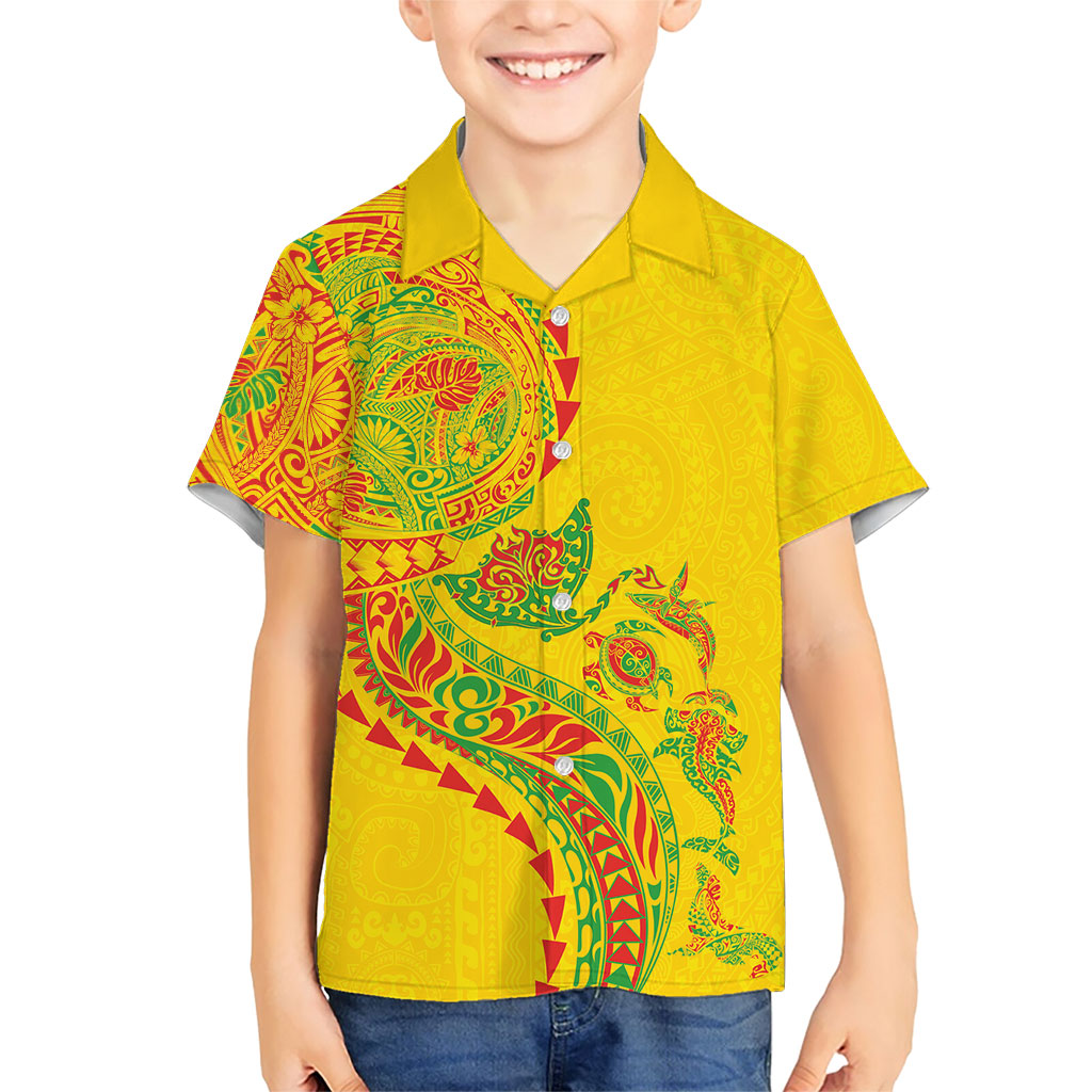 Hawaiian Kakau Tribal Sea Animals Tattoos Family Matching Puletasi and Hawaiian Shirt Kanaka Maoli Flag Color Inspired LT03 Son's Shirt Multicolor - Polynesian Pride