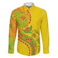Hawaiian Kakau Tribal Sea Animals Tattoos Family Matching Tank Maxi Dress and Hawaiian Shirt Kanaka Maoli Flag Color Inspired LT03 Dad's Shirt - Long Sleeve Multicolor - Polynesian Pride