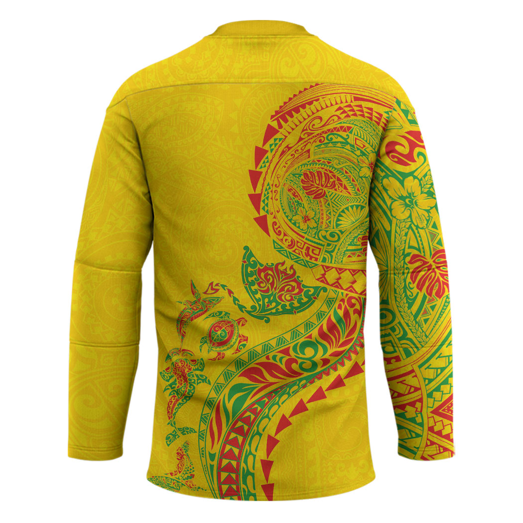 Hawaiian Kakau Tribal Sea Animals Tattoos Hockey Jersey Kanaka Maoli Flag Color Inspired LT03 - Polynesian Pride
