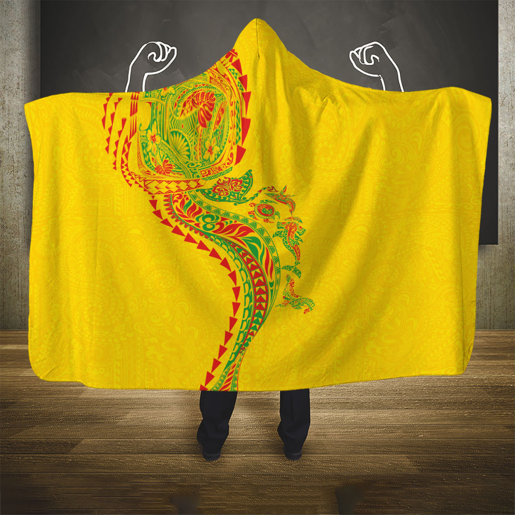 Hawaiian Kakau Tribal Sea Animals Tattoos Hooded Blanket Kanaka Maoli Flag Color Inspired LT03 - Polynesian Pride