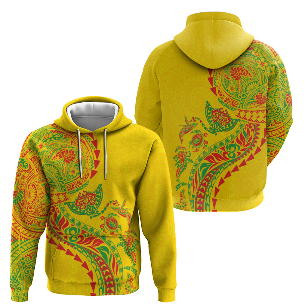 Hawaiian Kakau Tribal Sea Animals Tattoos Hoodie Kanaka Maoli Flag Color Inspired LT03 - Polynesian Pride