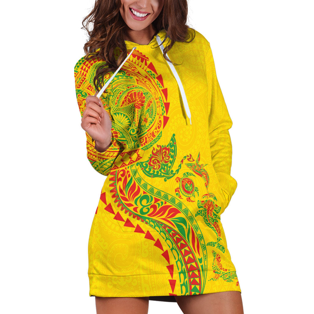 Hawaiian Kakau Tribal Sea Animals Tattoos Hoodie Dress Kanaka Maoli Flag Color Inspired LT03 Multicolor - Polynesian Pride