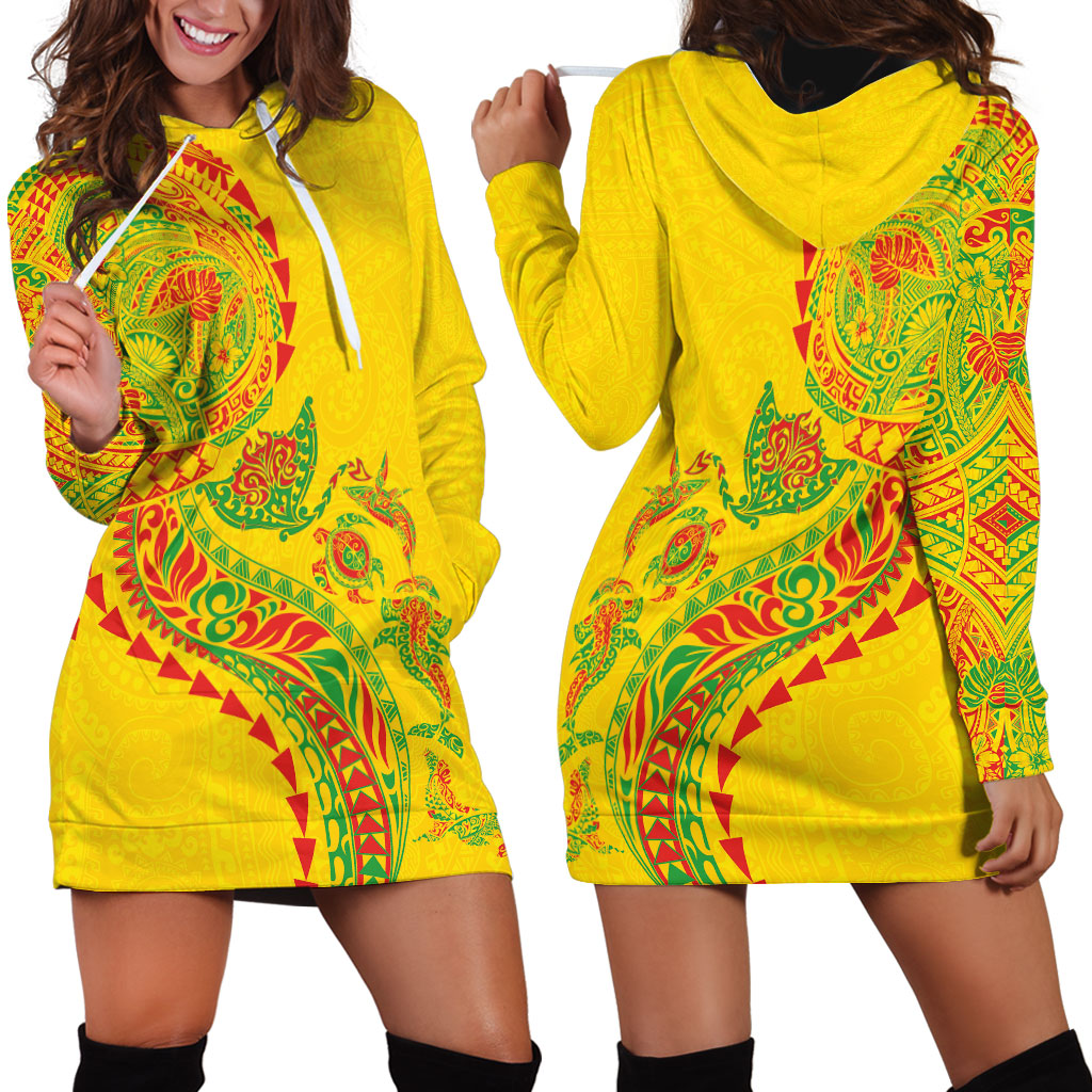 Hawaiian Kakau Tribal Sea Animals Tattoos Hoodie Dress Kanaka Maoli Flag Color Inspired LT03 - Polynesian Pride