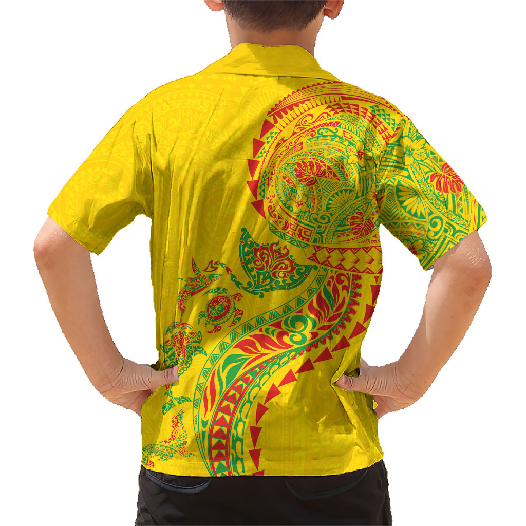 Hawaiian Kakau Tribal Sea Animals Tattoos Kid Hawaiian Shirt Kanaka Maoli Flag Color Inspired LT03 - Polynesian Pride