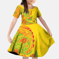 Hawaiian Kakau Tribal Sea Animals Tattoos Kid Short Sleeve Dress Kanaka Maoli Flag Color Inspired LT03 KID Multicolor - Polynesian Pride