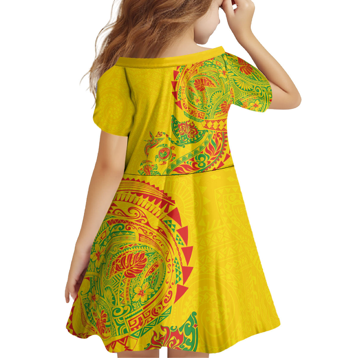 Hawaiian Kakau Tribal Sea Animals Tattoos Kid Short Sleeve Dress Kanaka Maoli Flag Color Inspired LT03 - Polynesian Pride