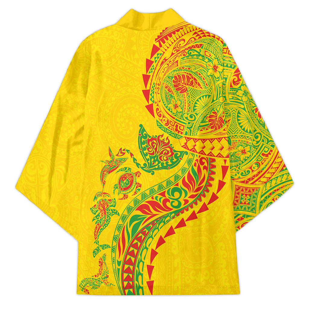 Hawaiian Kakau Tribal Sea Animals Tattoos Kimono Kanaka Maoli Flag Color Inspired LT03 - Polynesian Pride