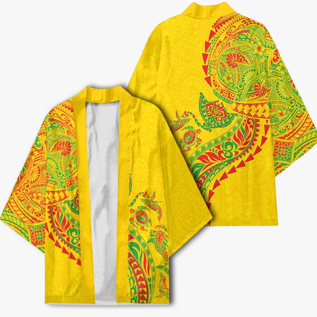 Hawaiian Kakau Tribal Sea Animals Tattoos Kimono Kanaka Maoli Flag Color Inspired LT03 - Polynesian Pride