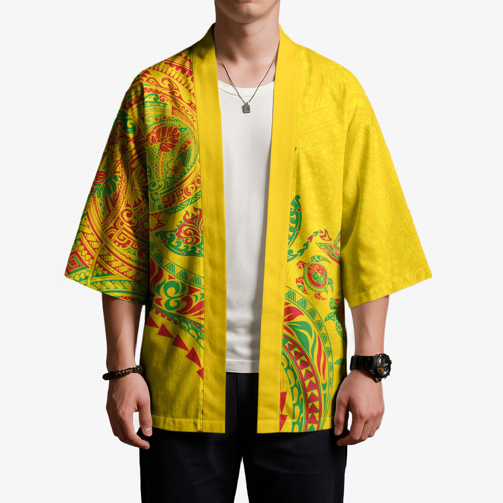 Hawaiian Kakau Tribal Sea Animals Tattoos Kimono Kanaka Maoli Flag Color Inspired LT03 - Polynesian Pride