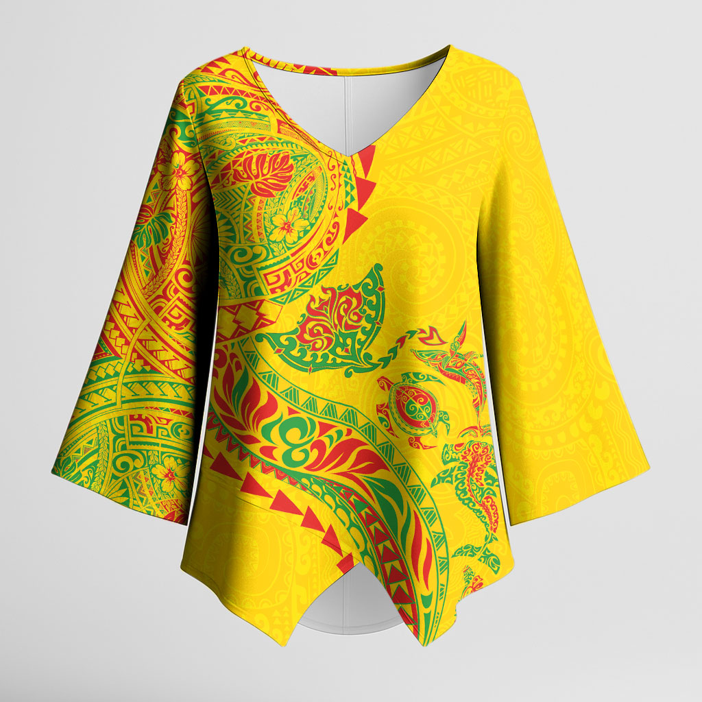 Hawaiian Kakau Tribal Sea Animals Tattoos Kimono Sleeve Blouse Kanaka Maoli Flag Color Inspired LT03 Female Multicolor - Polynesian Pride