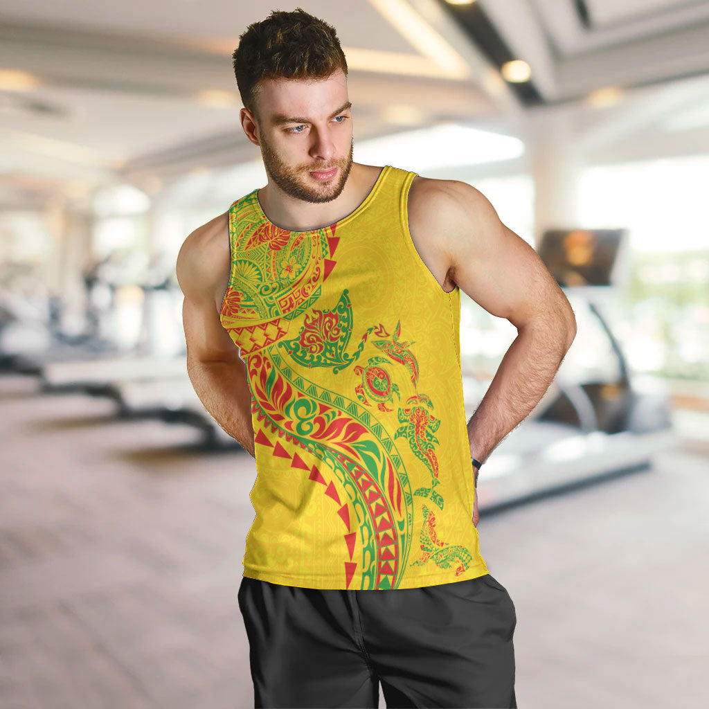 Hawaiian Kakau Tribal Sea Animals Tattoos Men Tank Top Kanaka Maoli Flag Color Inspired