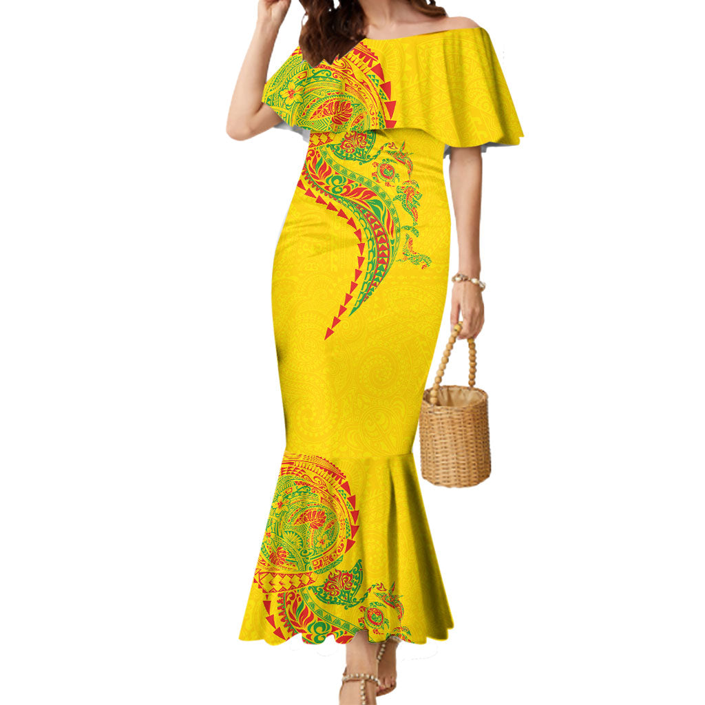 Hawaiian Kakau Tribal Sea Animals Tattoos Mermaid Dress Kanaka Maoli Flag Color Inspired LT03 Women Multicolor - Polynesian Pride