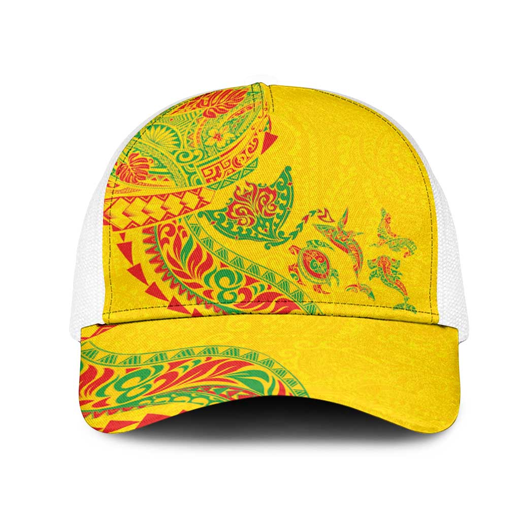 Hawaiian Kakau Tribal Sea Animals Tattoos Mesh Trucker Cap Kanaka Maoli Flag Color Inspired LT03 One Size White Multicolor - Polynesian Pride