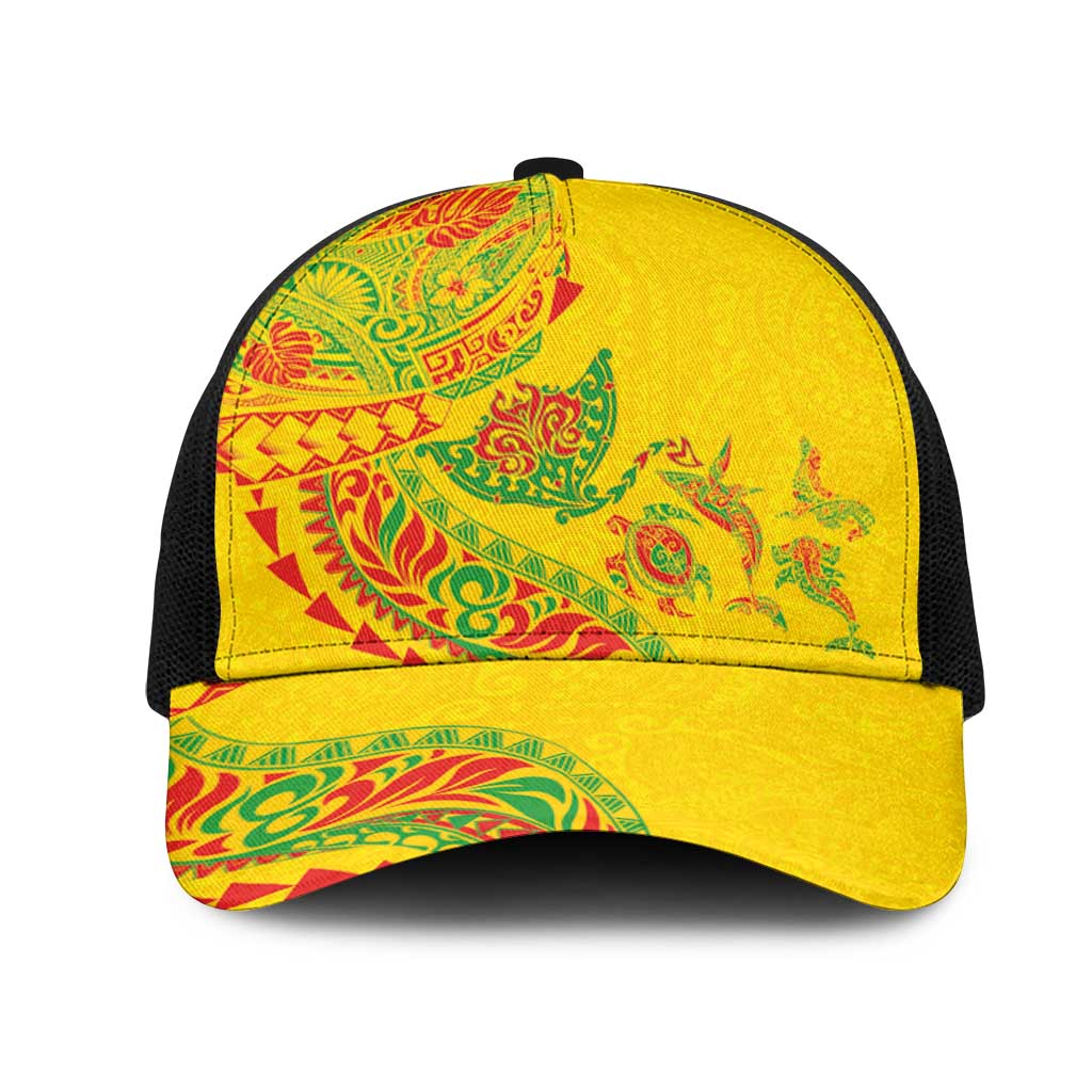 Hawaiian Kakau Tribal Sea Animals Tattoos Mesh Trucker Cap Kanaka Maoli Flag Color Inspired LT03 One Size Black Multicolor - Polynesian Pride