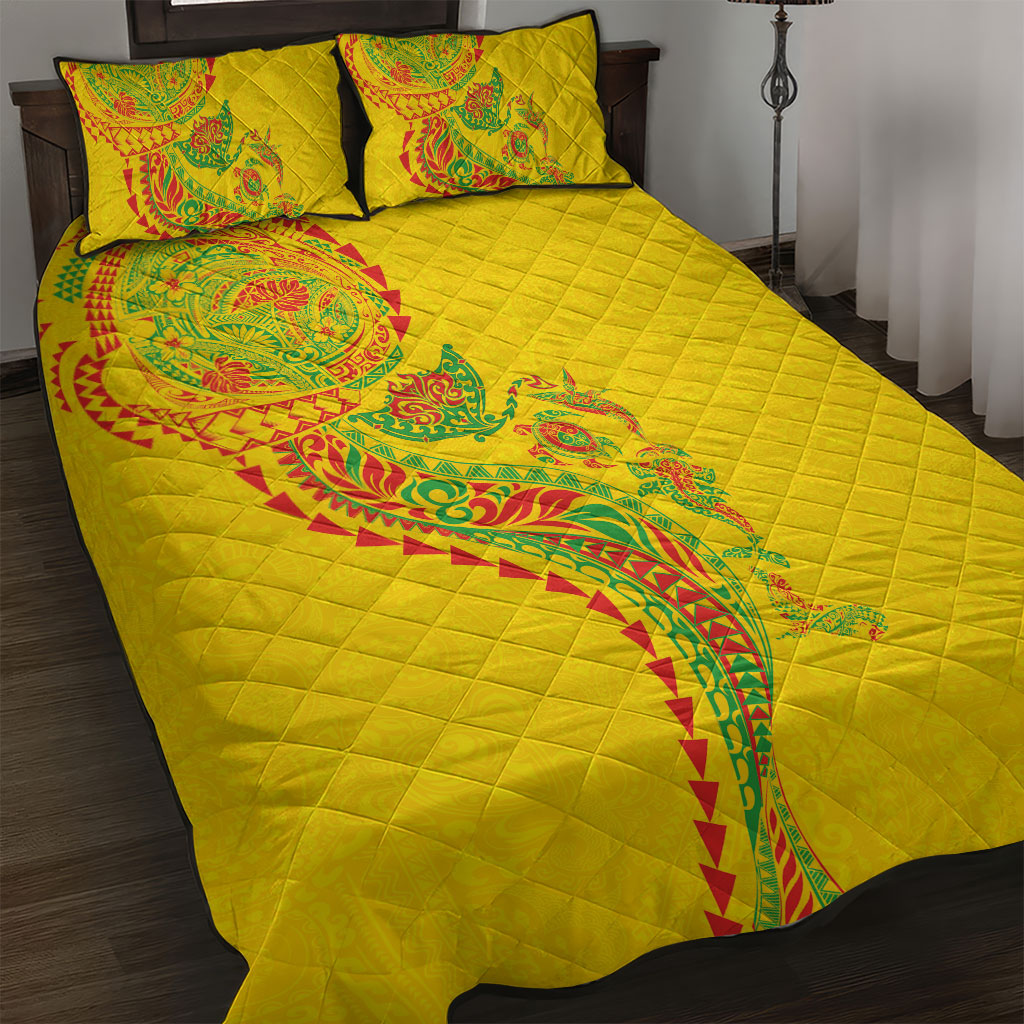 Hawaiian Kakau Tribal Sea Animals Tattoos Quilt Bed Set Kanaka Maoli Flag Color Inspired LT03 Multicolor - Polynesian Pride